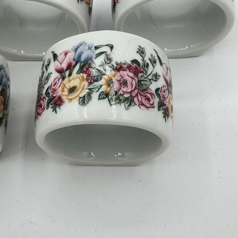 Floral Festival Napkin‎ Rings Bill Blass Japan Vintage 1988 Porcelain Set of 5